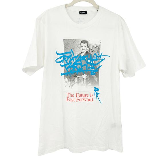 Diesel Mens Vintage Y2K Hype The Future is Past Forward Graphic Print T Shirt M - Picture 2 of 9